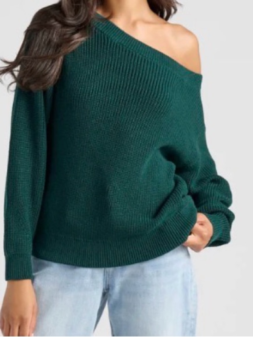 78&Sunny Coastal One Shoulder Sweater - Hunter Green
